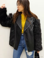 ボリュームフェイクファースリーブライダース/BLK