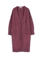 ポケット付きロングニットカーディガン/ワイン
