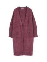 ポケット付きロングニットカーディガン/ワイン