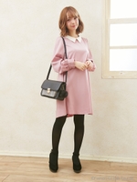 衿付きAライン/ワンピース/スモークピンク