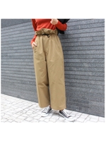 ウエストギャザードロストワイドパンツ/ベージュ