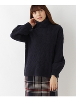 【WEB＆一部店舗限定販売】バスケット編みボリュームスリーブニット/ブルー系(095)