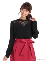 レース付きフェレットタッチニット/グレー