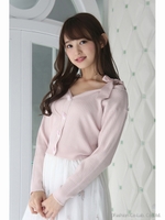 肩リボンフラワー釦リブＶニット/クロ