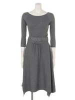 アシメフレアニットワンピース/ボルドー