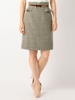 チェックぺプラムタイトスカート/赤系