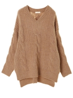 ケーブル柄ニットチュニック/ベージュ