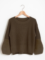 シャギースリーブ片畦ニットプルオーバー/ブラウン