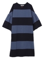 WIDE STRIPE RUFFLE SLEEVE DRESS/ネイビー