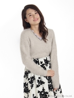 かぎ針フラワーＶネックニット/ベージュ