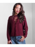 【Latina】フロントレースアップニットトップス/ワイン(026)