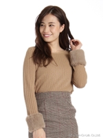 【セットアップ対応商品】袖ファー付カットソー/ベージュ