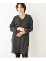 【吸湿発熱】Vネックサックワンピース/ブラウン(342)
