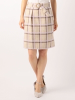 シャギーチェックタイトスカート/ベージュ