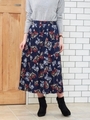 フラワーサテンスエードスカート/ネイビー柄
