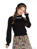 リボンハイネックフリルニット/ブラック