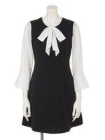 袖シフォンワンピース/ブラック