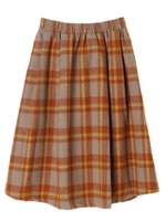 ・チェックギャザーミディスカート/ベージュ