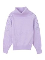 【ニット】１２Ｇショルダー刺繍オフタートル/ラベンダー