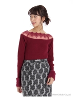 袖口シャギースカラリブニットトップス/ボルドー