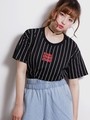 WEGO/ストライプロゴプリントTシャツ