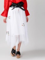 WEGO/チュールフラワー刺繍イレヘムスカート