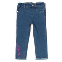 【50%OFF】ロゴ刺しゅう入り裾フリンジデニムパンツ