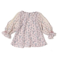 【50%OFF】袖部分レース使い花柄ブラウス