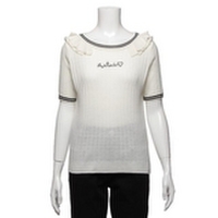 【65%OFF】配色ライン入りフリルつきリブニット