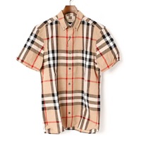 【新品】 センター チェック半袖シャツ サイズS S バーバリーロンドン y-001268 BURBERRY LONDON ブラウン メンズ