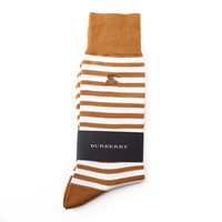 【新品】 ソックス ボーダー  バーバリーロンドン 45886 BURBERRY LONDON マスタード系×ホワイト系 メンズ