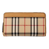 【新品】 バーバリーロンドン チェック柄ラウンドファスナー長財布 ベージュ 牛革 y-000961