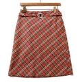 ウエストベルト付チェックセミタイトスカート 38 バーバリーブルーレーベル 66562 BURBERRY BLUE LABEL レッド レディース