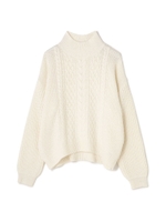 ケーブル×リブ　ハイネックニット/ホワイト(030)