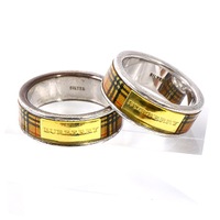 チェック柄ペアリング　指輪　23354　バーバリー　ベージュ系　メンズ　レディース　お揃いが嬉しい