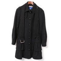 ティアードデザイン裏地チェックウエストベルトウールロングコート 36 バーバリーブルーレーベル 71497 BURBERRY BLUE LABEL ブラック レディース