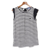 フリル装飾ボーダーカットソー 38 バーバリーブルーレーベル 70041 BURBERRY BLUE LABEL ネイビー レディース