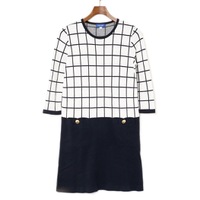 ブルーレーベル クレストブリッジ ブロックチェック七分袖ニットワンピース 38 70064 BLUE LABEL CRESTBRIDGE ホワイト レディース