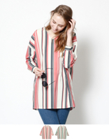 マルチストライプVネックチュニックワンピース【メール便可／70】