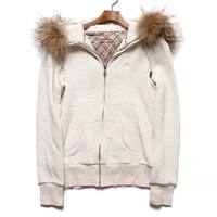 ラクーンファーハイネックジップアップパーカーブルゾン 38 バーバリーブルーレーベル 66178 BURBERRY BLUE LABEL ホワイト レディース