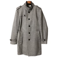 ラビットファー装飾ヘリンボーンロングコート M バーバリーブラックレーベル br01002132 BURBERRY BLACK LABEL グレー メンズ