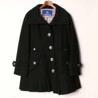 裏地チェックプリーツ切替ウールロングコート 36 バーバリーブルーレーベル br01001067 BURBERRY BLUE LABEL ブラック レディース