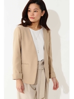★セレモニー対応★ノーカラーストレッチジャケット/ベージュ(040)