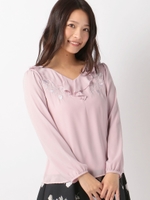 刺繍ラッフルブラウス/ピンク