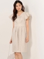 〓JP ジャカード 袖ラッフルワンピース / 二次会 ワンピース / 結婚式 ワンピース/BEIGE