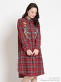 ネルチェック刺しゅうシャツワンピース/レッド