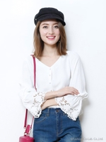 袖刺繍レースブラウス/ホワイト