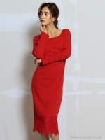 レース付タイトワンピース/レッド