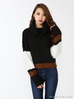 ボアSLVバイカラーニットTOP/WHT