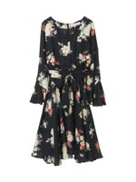 【ワンピース】Ｖネック袖フレアワンピース/ピンク